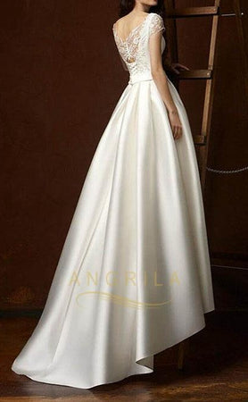 Cap Sleeves Satin Ball Gown Wedding Dresses
