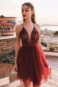 Sexy V Neck Short Homecoming Dress with Sequins