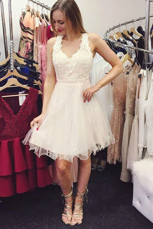 Lace Jewel Open Back Tulle Short Prom Dress