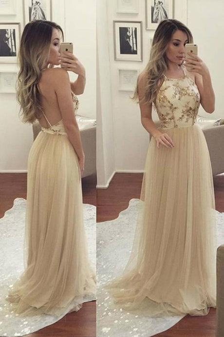 Halter Tulle Long Prom Dress with Sequins