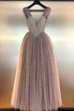 Ball Gown Beads V-neck Floor Length Prom Dresses