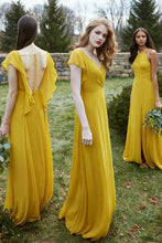 Sheath Open Back Floor-length Chiffon Bridesmaids Dress