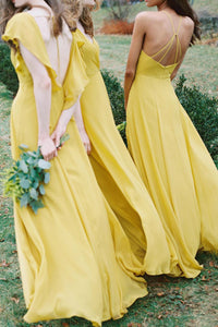 Sheath Open Back Floor-length Chiffon Bridesmaids Dress