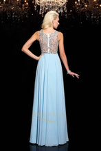 Sleeveless Illusion Bateau Long Chiffon Prom Dresses