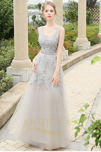 Vintage A-Line Lace Applique Beading Formal Prom Dresses