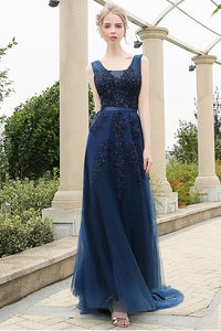 Vintage A-Line Lace Applique Beading Formal Prom Dresses