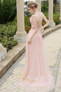 Vintage A-Line Lace Applique Beading Formal Prom Dresses
