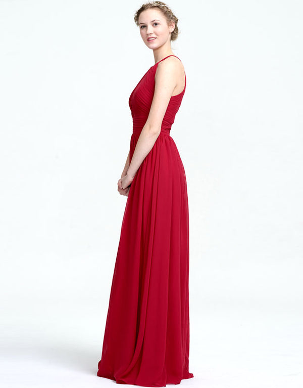 Pleated Halter Chiffon A-Line Bridesmaid Dress
