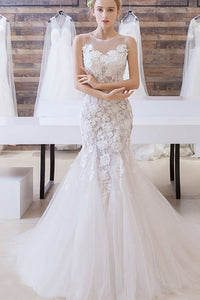 Illusion Lace Applique Mermaid Wedding Dresses