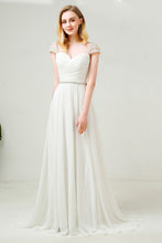 Beaded Cap Sleeves Sweetheart Chiffon Wedding Dresses