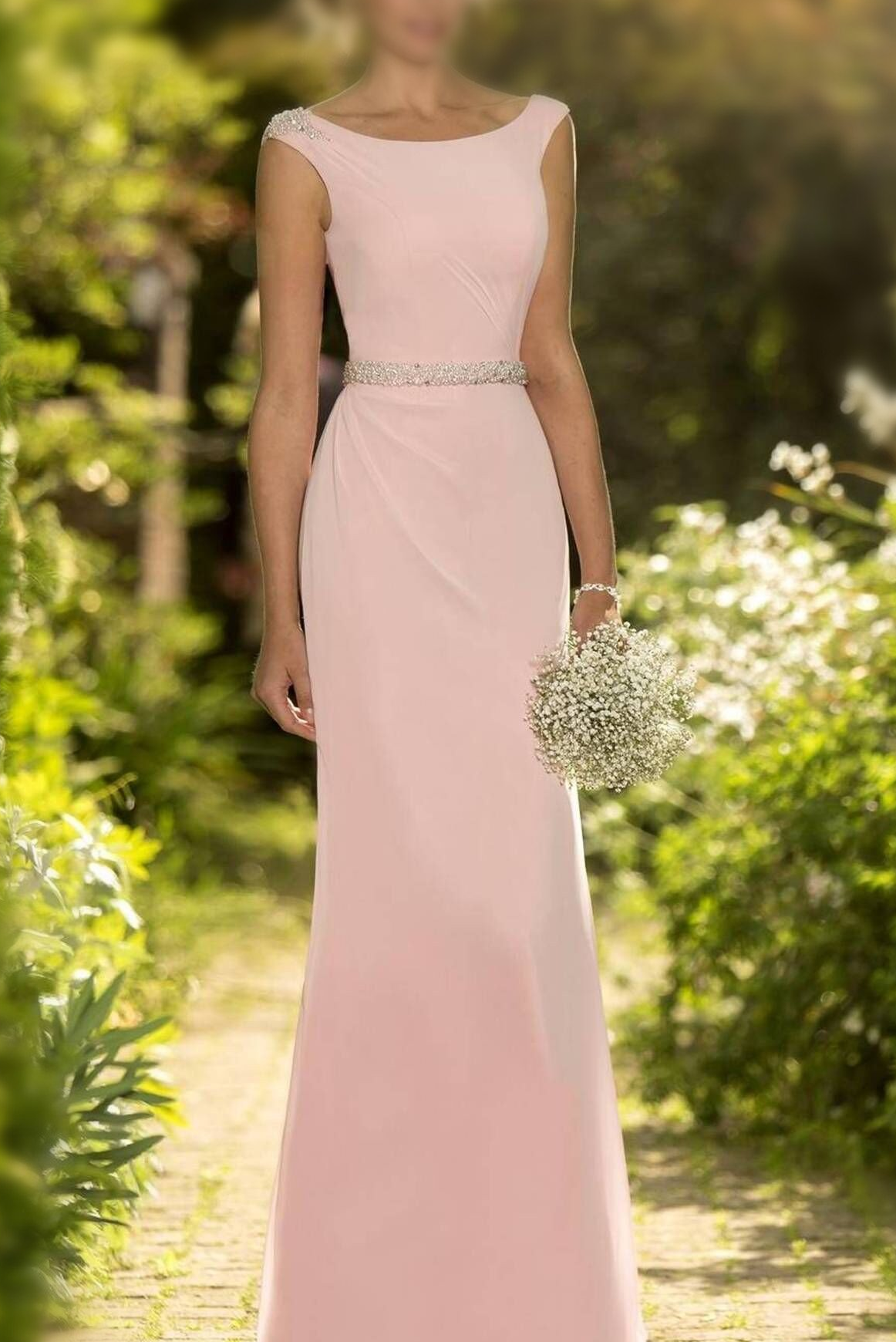 Sheath/Column Sleeveless Beading Wasitband Covered Button Chiffon Bridesmaid Dresses Main image