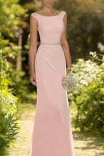 Sheath/Column Sleeveless Beading Wasitband Covered Button Chiffon Bridesmaid Dresses