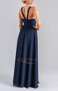 A-Line Floor-Length Slightly Pleated Bridesmaid Dresses