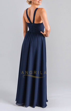 A-Line Floor-Length Slightly Pleated Bridesmaid Dresses