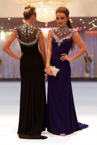 Admirable Sheath/Column High-neck Sleeveless Beading Long Prom Dresses