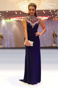 Admirable Sheath/Column High-neck Sleeveless Beading Long Prom Dresses