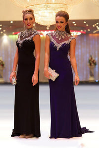 Admirable Sheath/Column High-neck Sleeveless Beading Long Prom Dresses