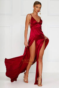 Sexy Long Satin Prom Dress with Two Flirty Side Thigh-High Splits