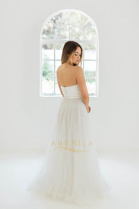 Strapless Sweetheart Lace Bodice Tulle Wedding Dresses