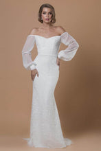 Strapless Embroidered Tulle Wedding Dresses with Silk Georgette Flared Sleeves