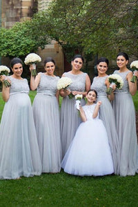 Standing Out A-line Sleeveless V-back Floor-length Tulle Bridesmaid Dresses
