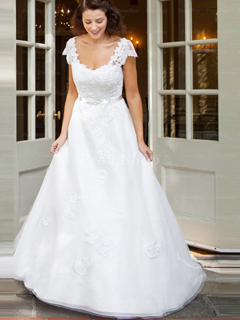 A-Line Scoop Neck Design Floor-Length Chiffon Wedding Dress Main image