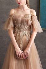 Long Tulle Formal Prom Dress A Line with Off-the-shoulder