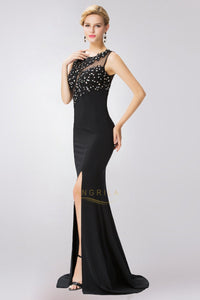 Trumpet/Mermaid Lace Applique Beading Slit Long Evening Dresses