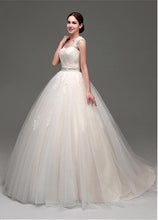 Ball Gown Sleeveless Beading Waistband Lace Applique Long Wedding Dresses