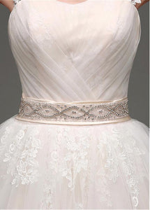Ball Gown Sleeveless Beading Waistband Lace Applique Long Wedding Dresses