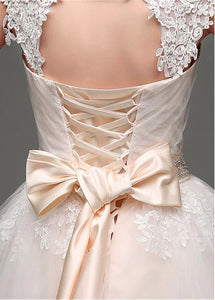 Ball Gown Sleeveless Beading Waistband Lace Applique Long Wedding Dresses