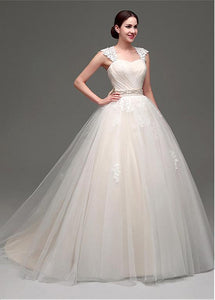 Ball Gown Sleeveless Beading Waistband Lace Applique Long Wedding Dresses