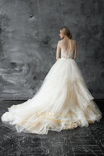 Champagne Soft Tulle & Lace Wedding Dresses with Illusion Straps