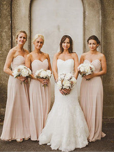 A-Line Crinkle Sweetheart Floor-length Chiffon Bridesmaid Dress