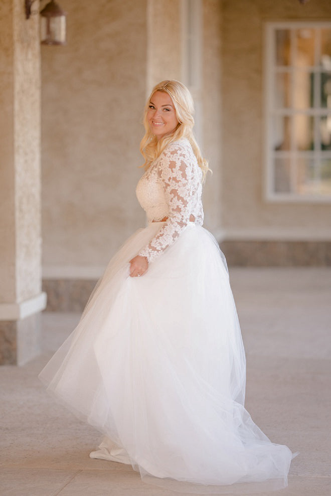 Two-Piece Lace Long Sleeves Plus Size Wedding Dresses – Angrila
