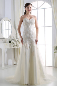 Strapless Beading Lace Appliques Long Wedding Dresses