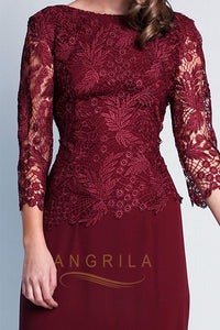 Sheath/Column 3/4 Sleeves Knee-length Lace Dresses