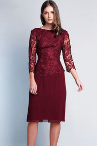 Sheath/Column 3/4 Sleeves Knee-length Lace Dresses