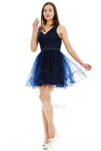 A-Line V-neck Short/Mini Tulle Chiffon Prom Dresses