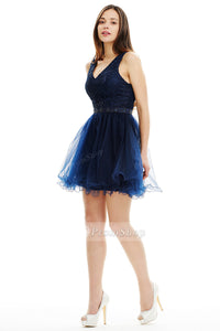 A-Line V-neck Short/Mini Tulle Chiffon Prom Dresses