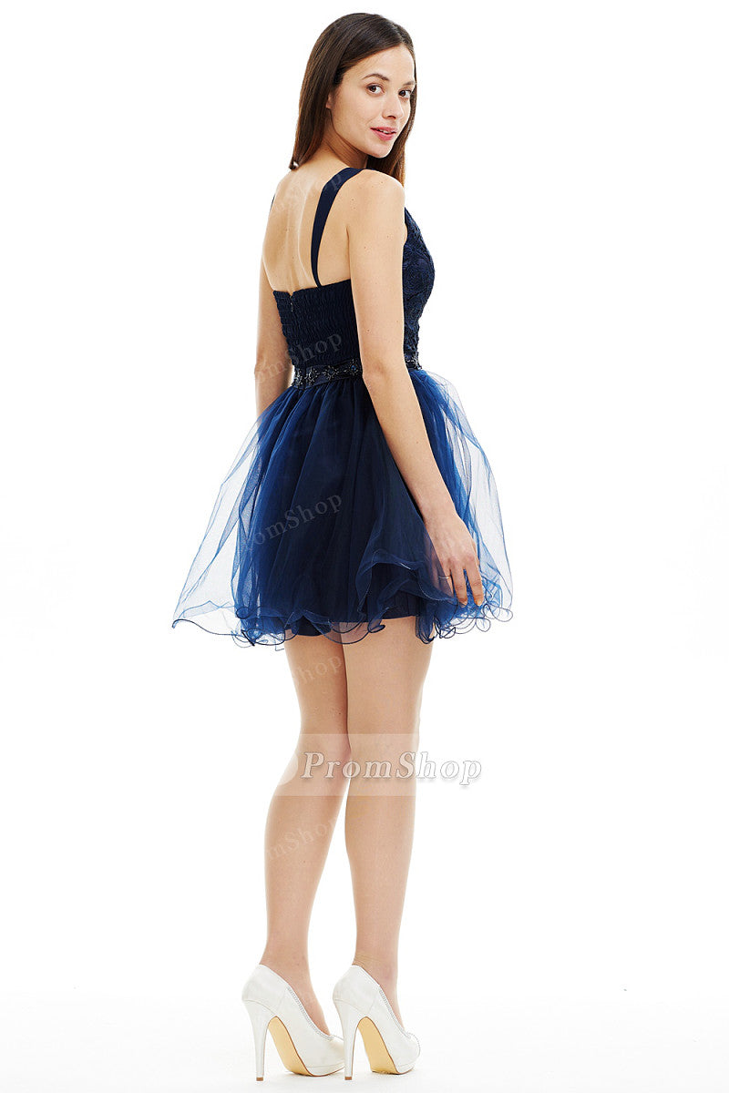 Short Lace and Tulle A-Line Cocktail Dress with Ruffled Hem