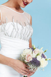 Jewel Neckline Wedding Dresses with Beaded