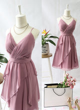 A Line Spaghetti Straps V neck Bridesmaid Dresses