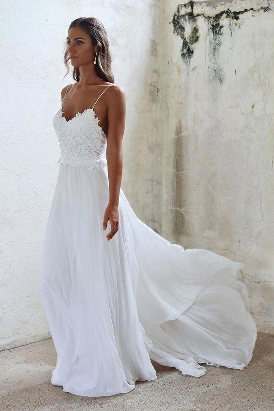 Open-Back Lace and Chiffon A-Line Wedding Dress with Train
