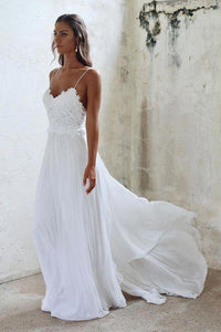 Sweetheart Sleeves Straps Lace Top Chiffon Wedding Dress