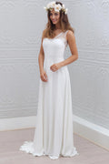 White Illusion-Back Lace and Chiffon A-Line Wedding Dress