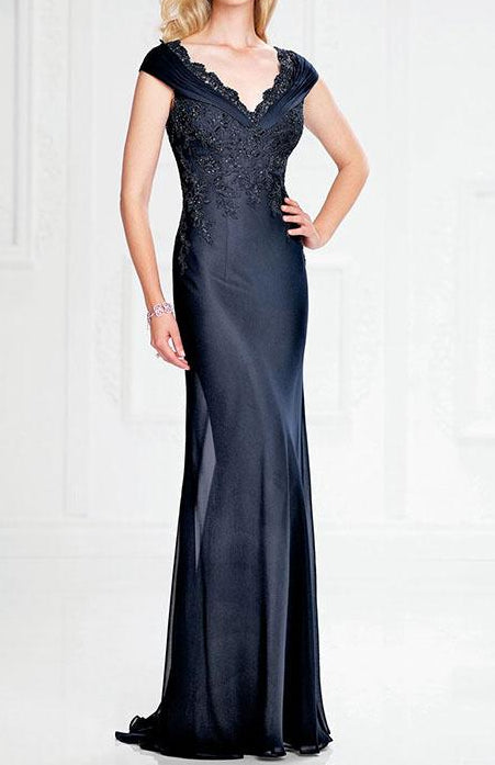 Chiffon V-Neck Mother of the Bride Dresses with Cap Sleeves