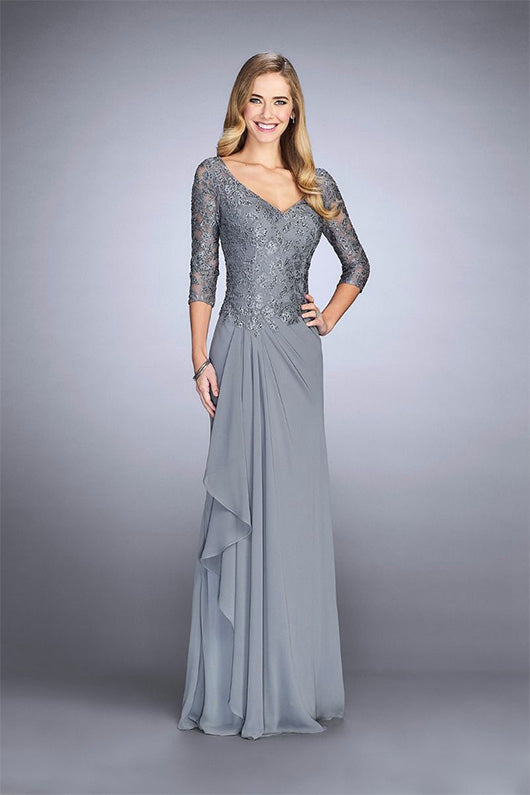 V-neck Long Sleeves Ruffle Design Skirt Mother of The Bride Dresses Main image