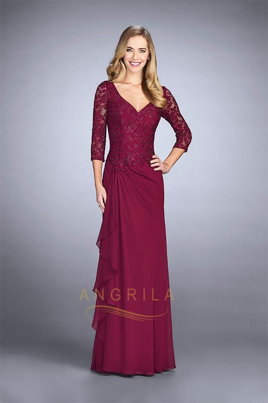 V-neck Long Sleeves Ruffle Design Skirt Mother of The Bride Dresses Secondary image