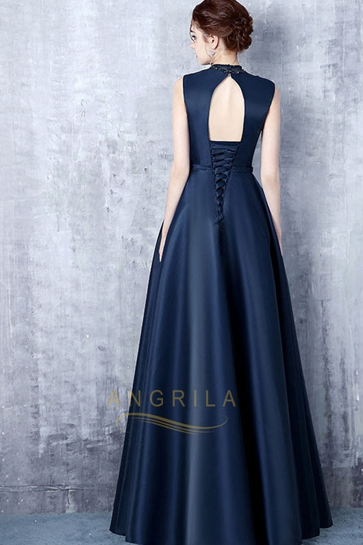 A-Line Sleeveless Beading Long Formal Prom Dresses Secondary image